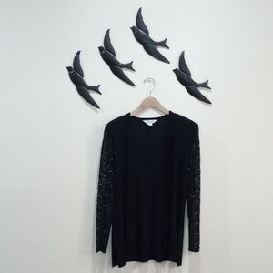 Exclusively Misook Open Front Lace Embellished Sleeve Sweater, Size M